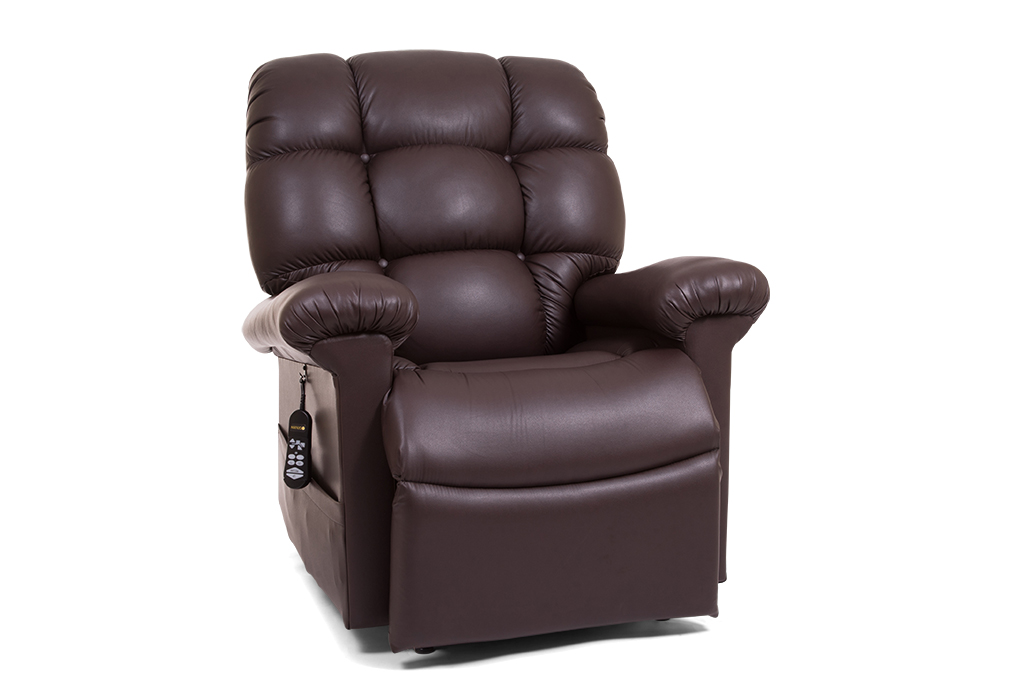 Photo of the Cloud lift chair in the Coffee Bean color sitting.