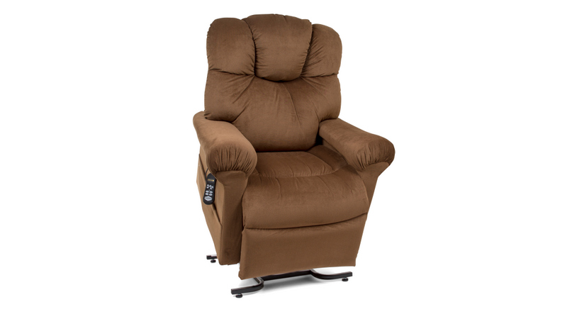 Photo of the Power Cloud lift chair in copper color in standing position.