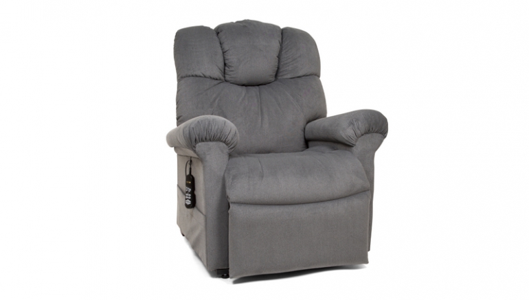 Photo of the Power Cloud lift chair in Sterling color in sitting position.
