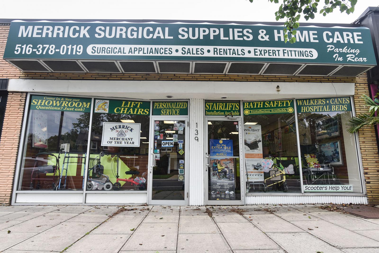 Photo featuring Merrick Surgical Supplies & Home Care store front.